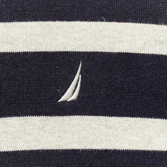 Nautica Crew Neck Sweater Top Mens size Large Black Off White Stripe - Picture 5 of 11